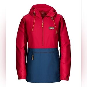 L.L. Bean Mens New Medium Red and Navy Mountain Classic Anorak Waterproof Jacket